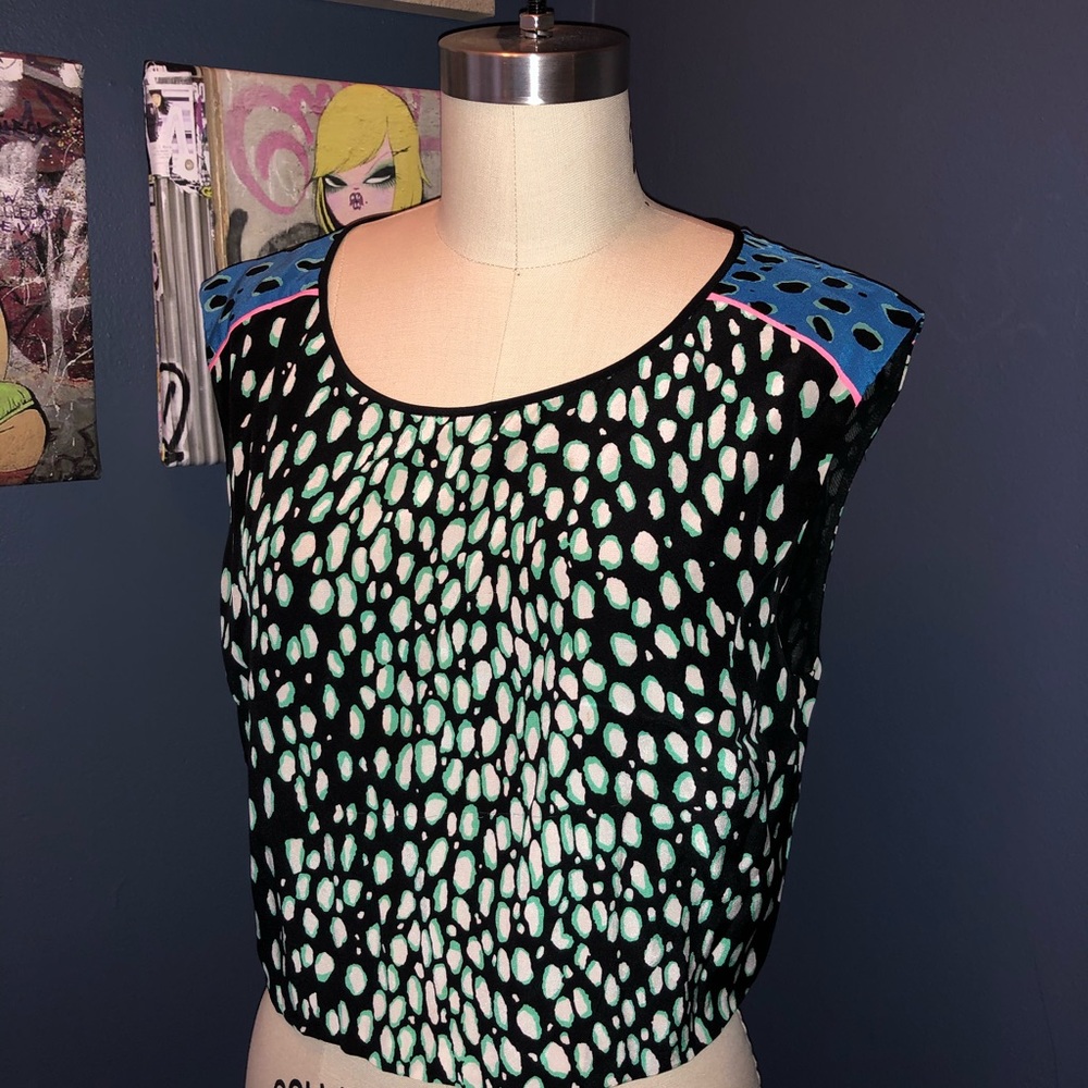 Elizabeth And James Blue & Black Leopard Crop Top